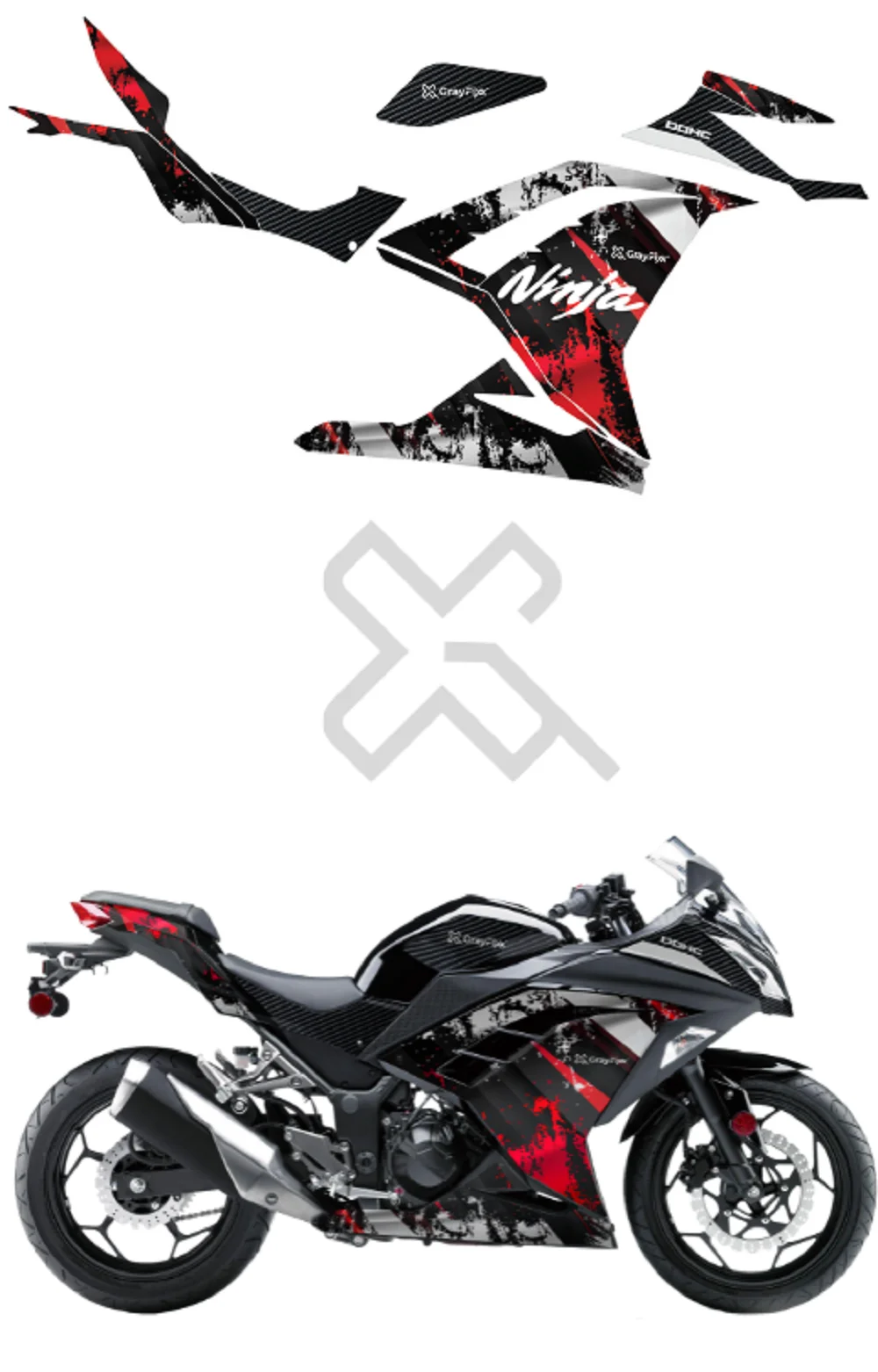 Vortex Edition Red Full Body Sticker Compatible with Ninja 300 | Made In Premium Matte With FPF(Fade Protection Film), Water Proof, Precut Sticker, Pack Of 1 Compatible with Both Side